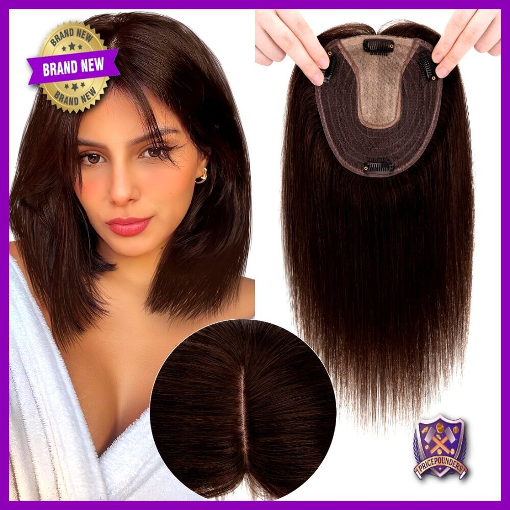 Real Human Hair Topper Silk Base 150% Density Clip In Hairpiece Volume Enhancer